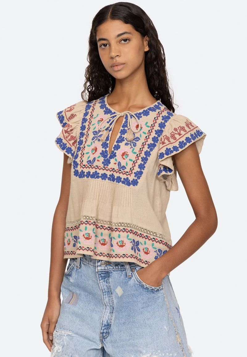 Ramona Embroidery Flutter Top