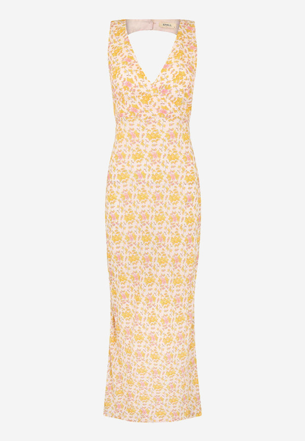Yellow rose bias maxi dress