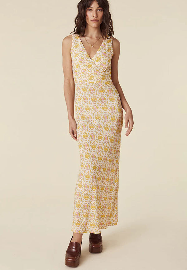 Yellow rose bias maxi dress