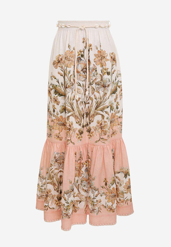 Chintz tiered midi skirt