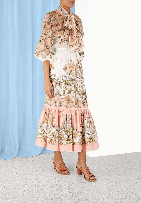 Chintz tiered midi skirt