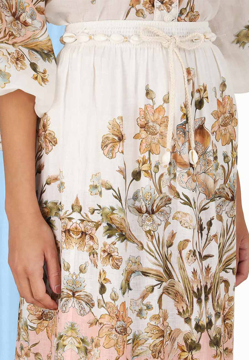 Chintz tiered midi skirt