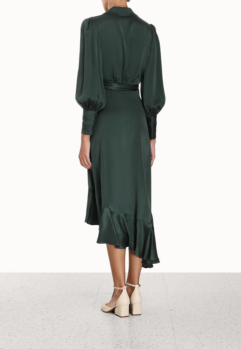 Silk wrap midi dress