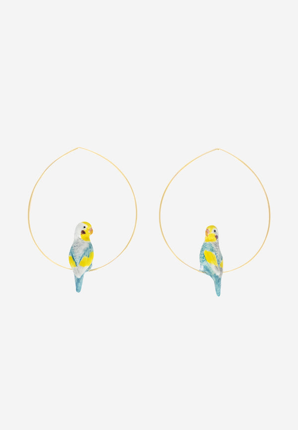 Blue budgerigar bird hoop earrings
