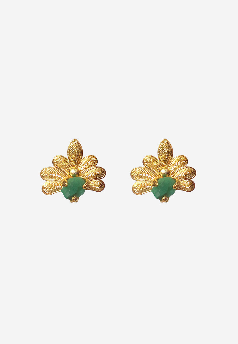 Crown emerald studs earrings