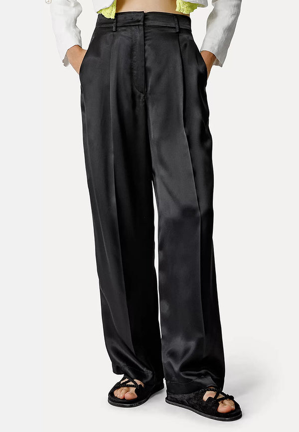 Shining satin high waist pants