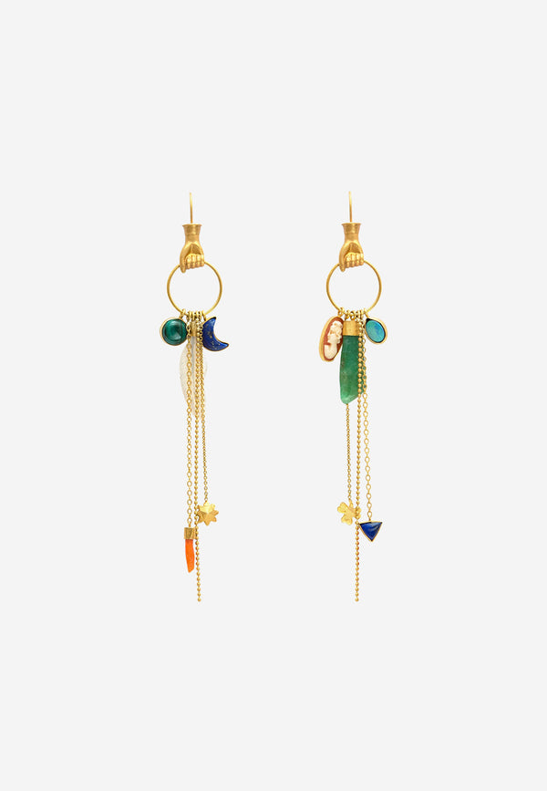 Hand multi charm drop earrings