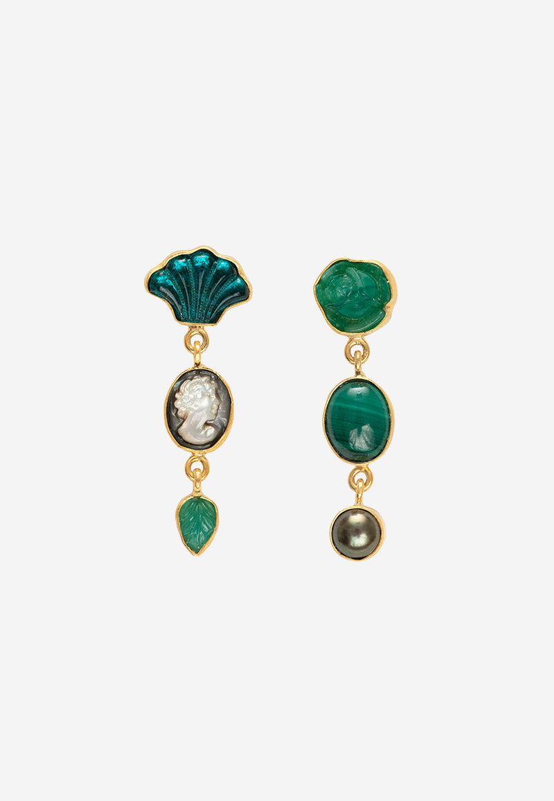 Three charm moving drop earrings