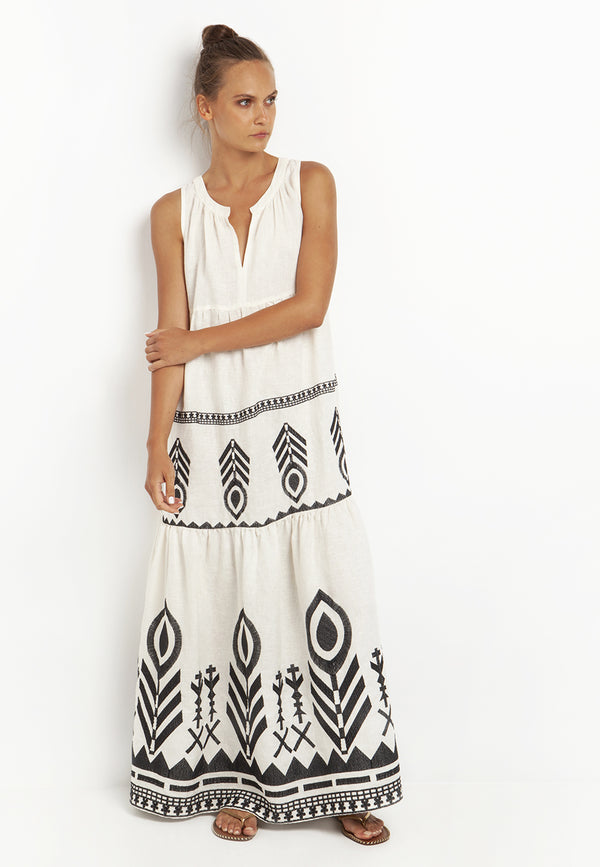 Embroidered sleeveless maxi dress