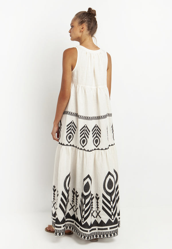 Embroidered sleeveless maxi dress