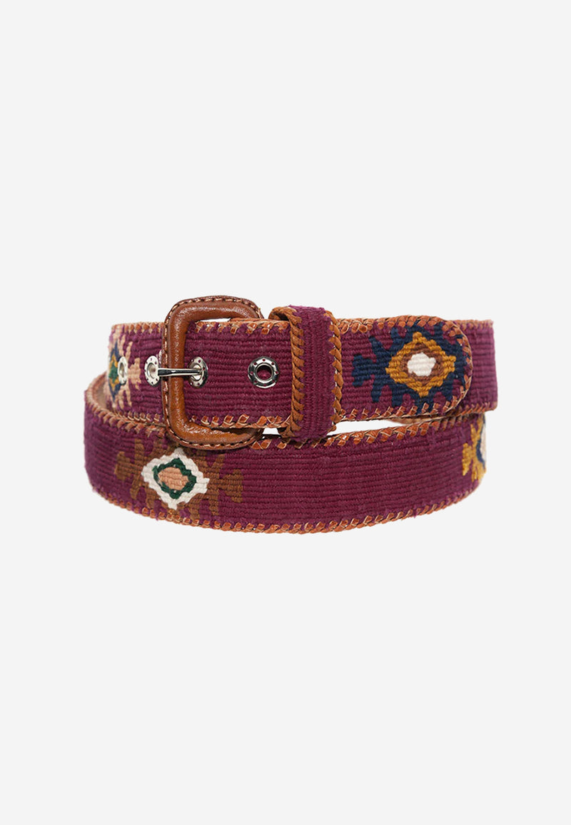 Ethnic burgundy belt
