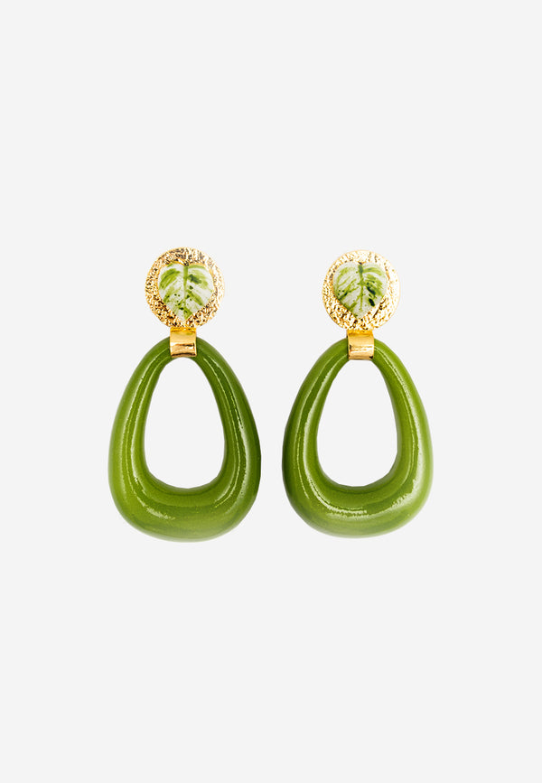 Green chunky leaf earrings