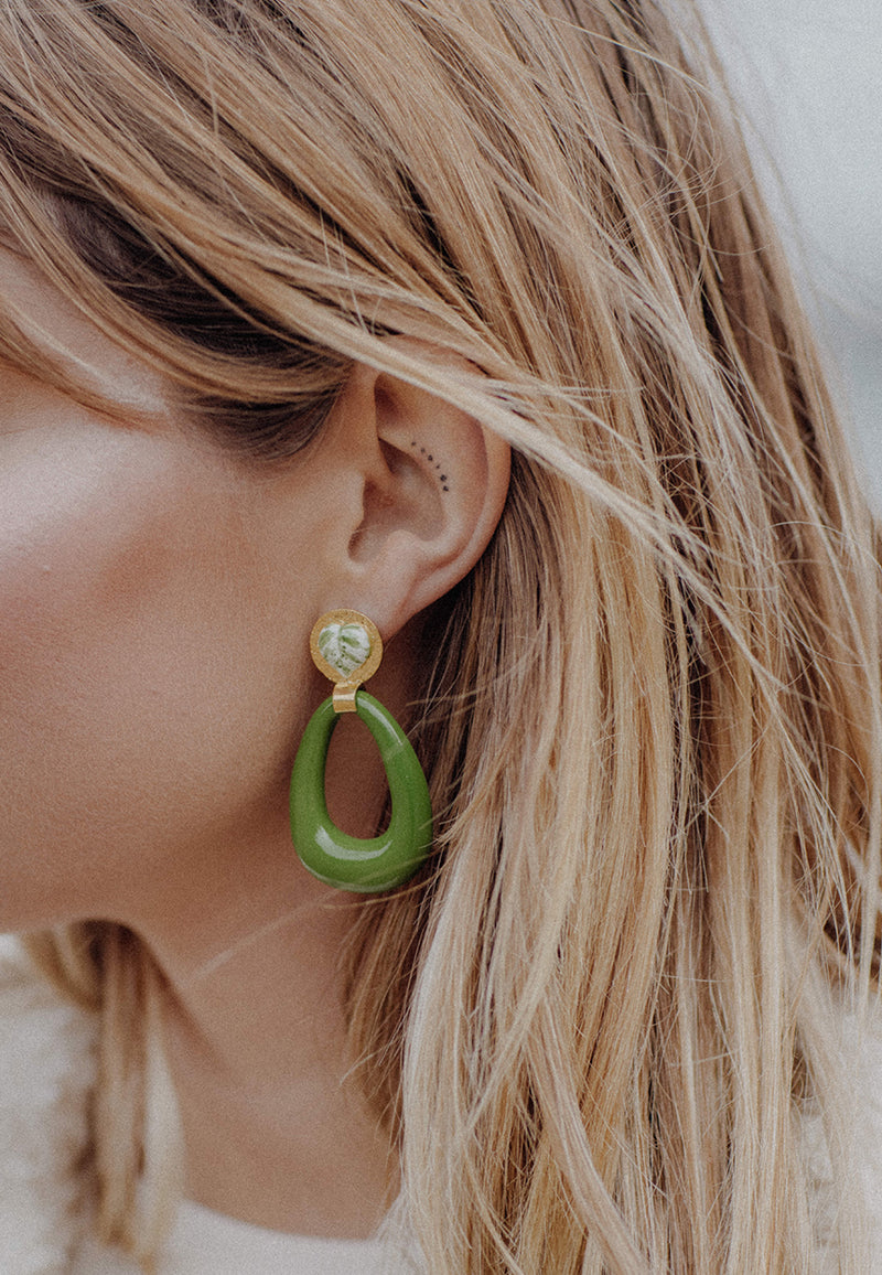 Green chunky leaf earrings