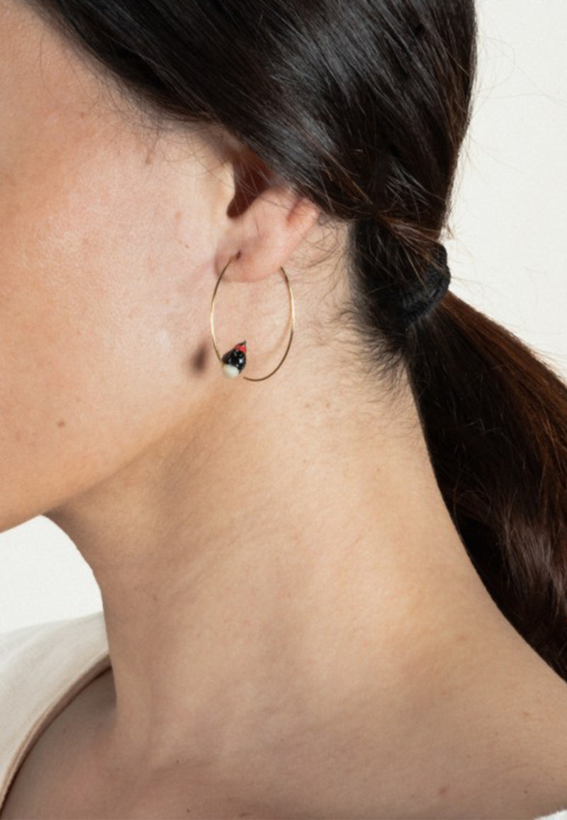 Pink-throated twinspot bird hoop earrings