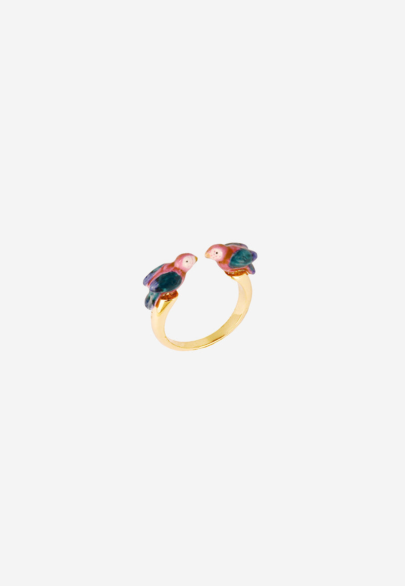 Pink parrot face to face ring