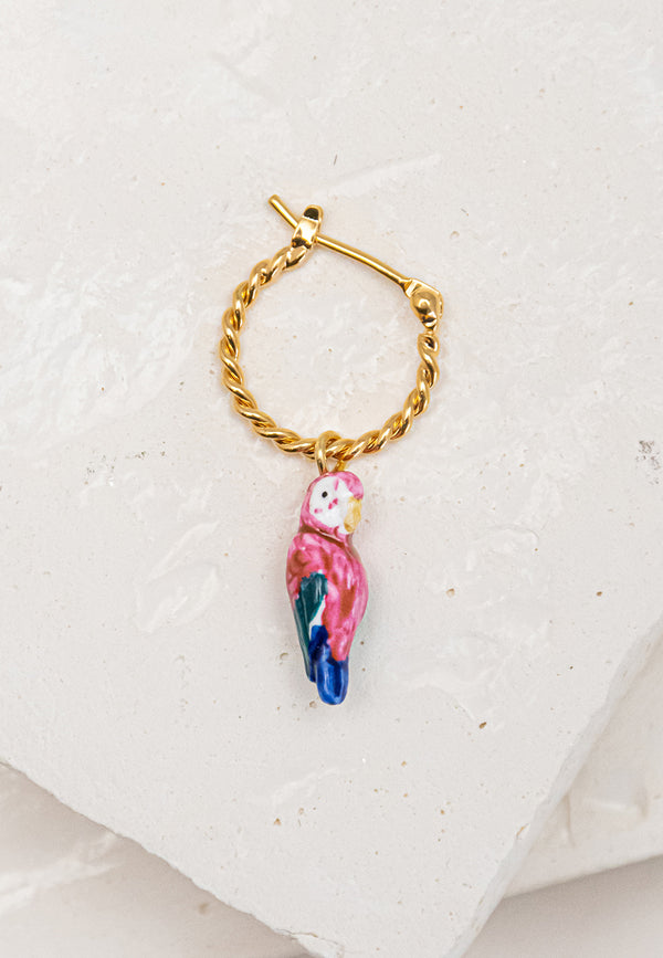 Pink parrot mini hoop earring