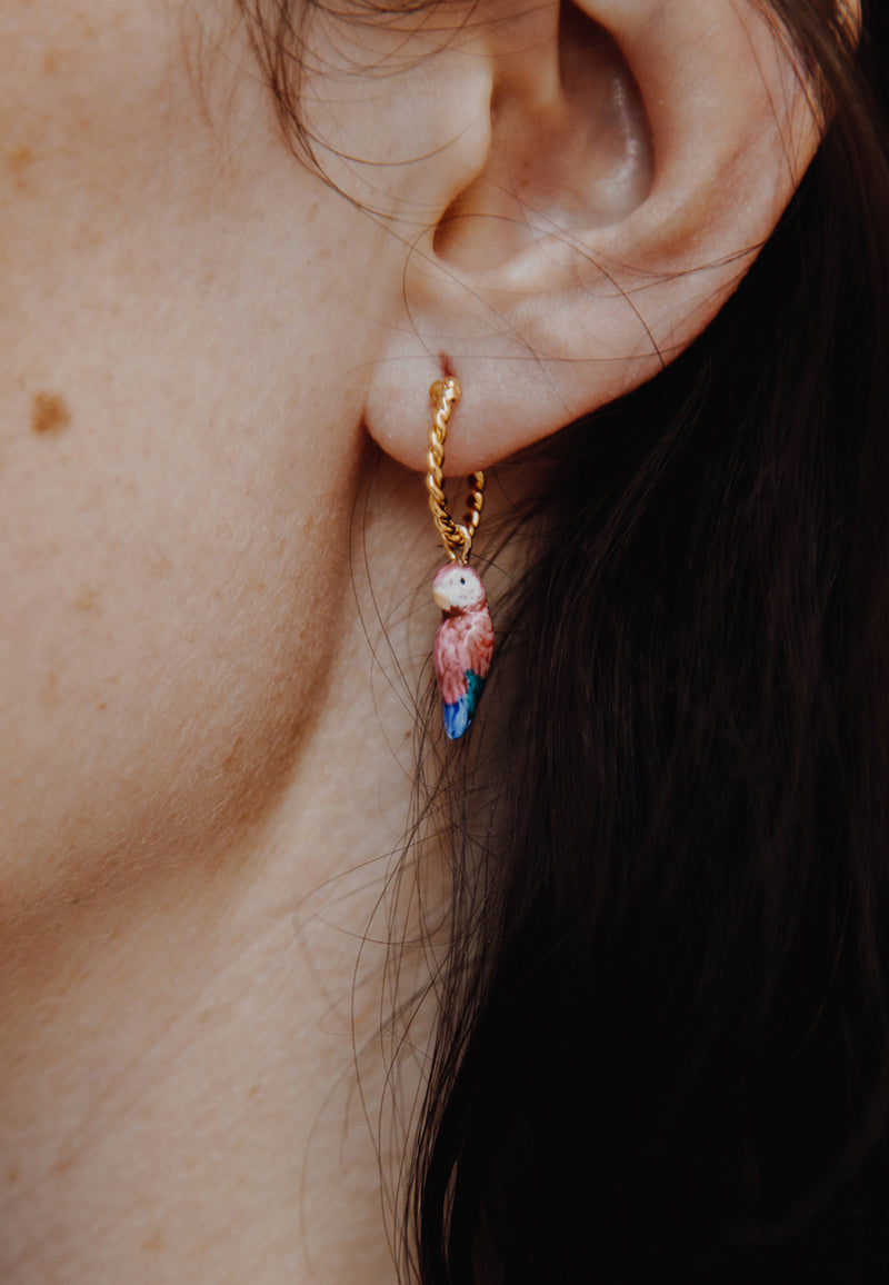 Pink parrot mini hoop earring