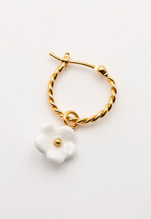 White flower mini hoop earring