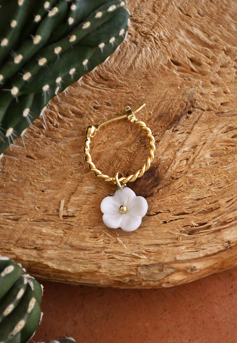 White flower mini hoop earring