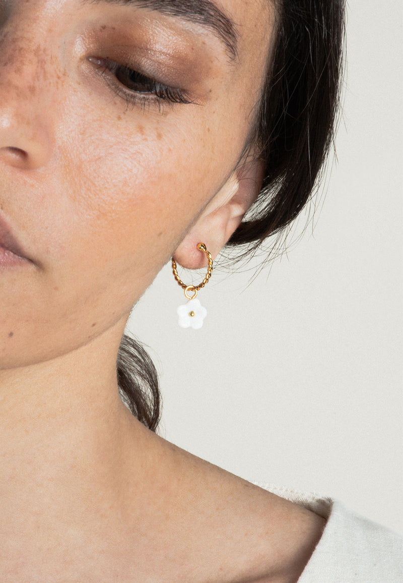 White flower mini hoop earring