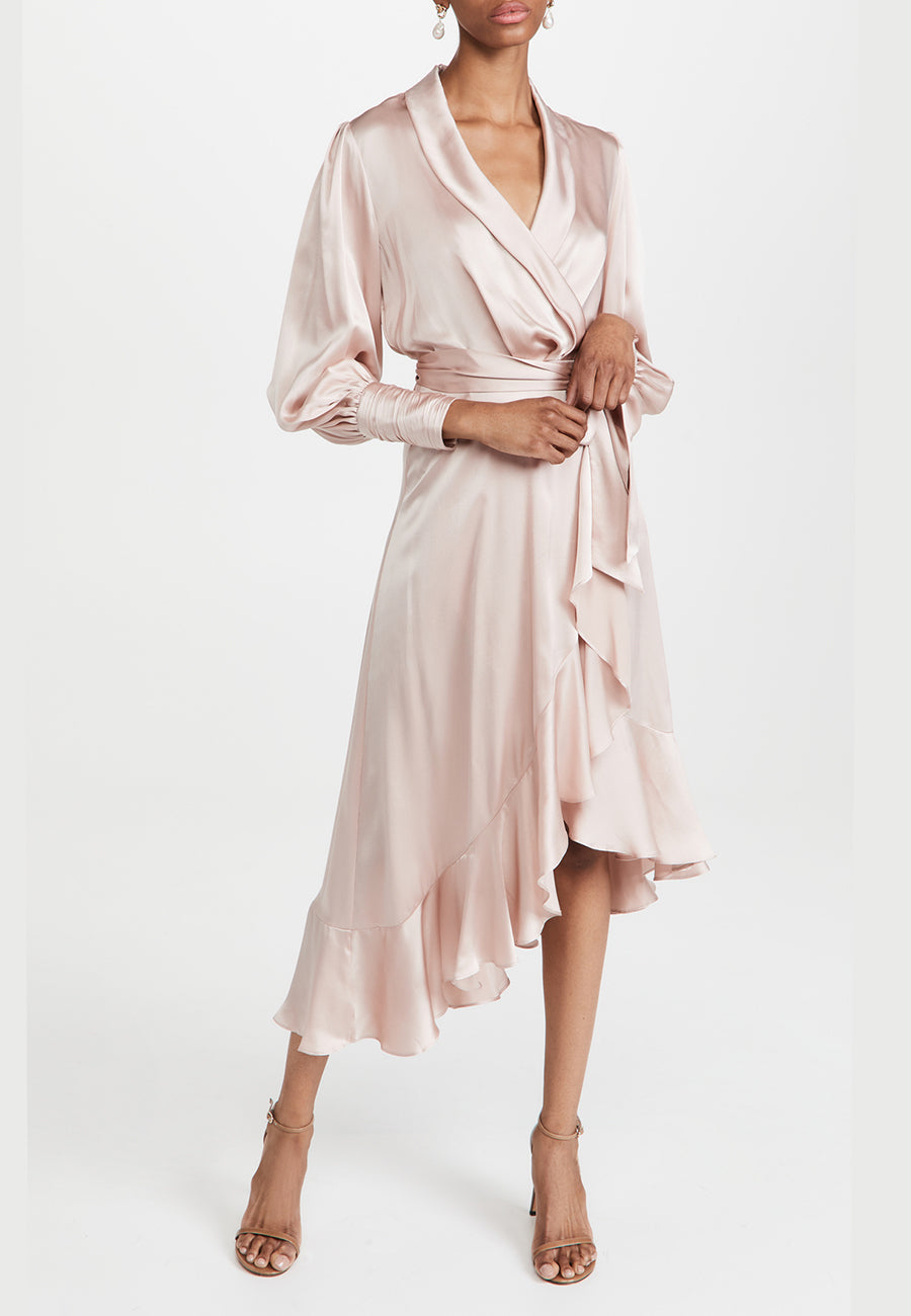 Zimmermann Silk Wrap Midi Dress, Petal | Salt Boutique London