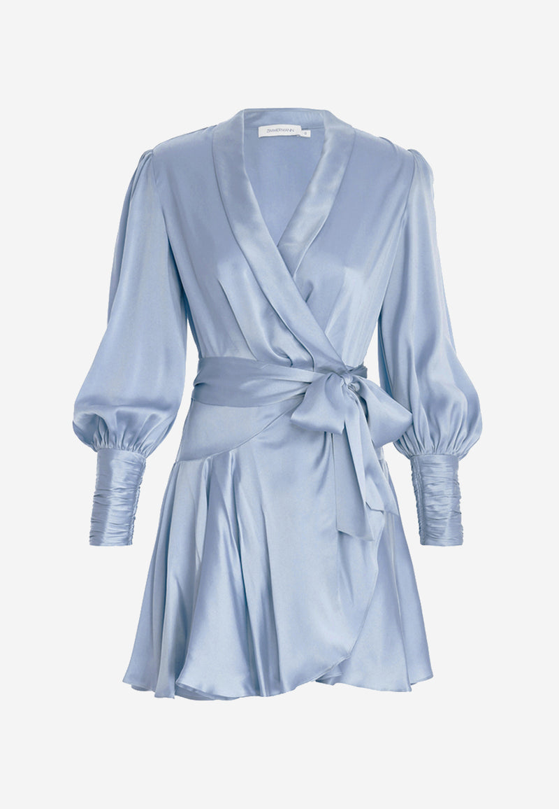 Zimmermann Silk Wrap Mini Dress, Sky | Salt Boutique